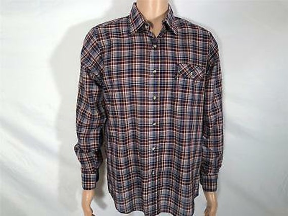 Vintage LEVIS Navy Blue Maroon Plaid LVC Brown Tag 80s Mens 