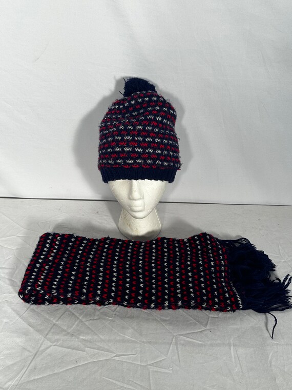 Vintage Japanese winter hat and scarf red white n… - image 3