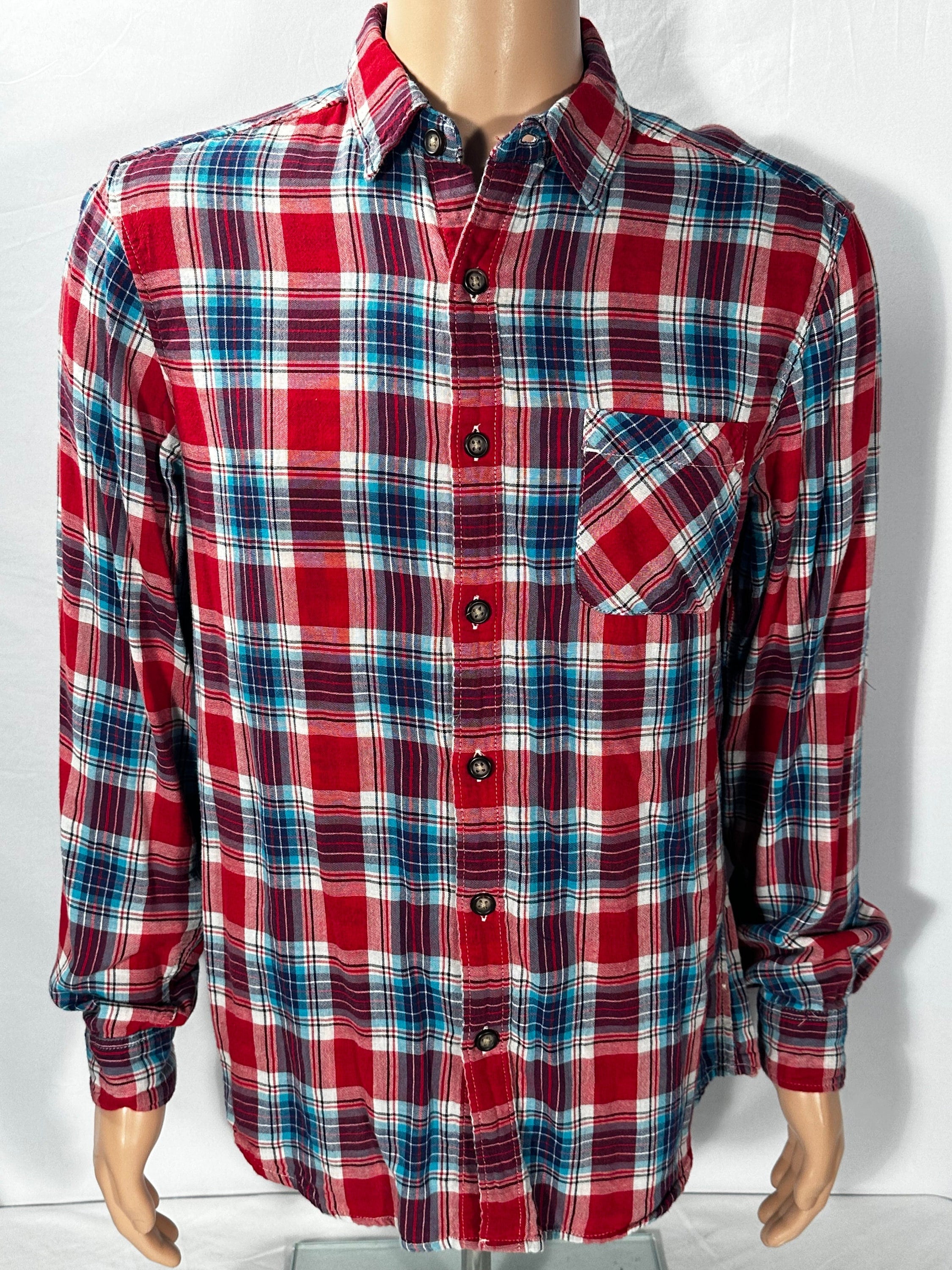 red white and blue mens dress shirt Red and Blue Large Gingham Shirt