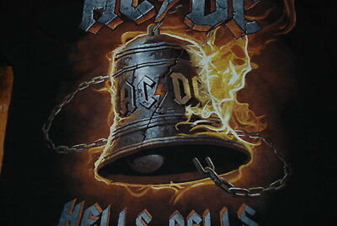 Vintage AC/DC Hells Bells black Mens tshirt acdc 90s rock roll LARGE L
