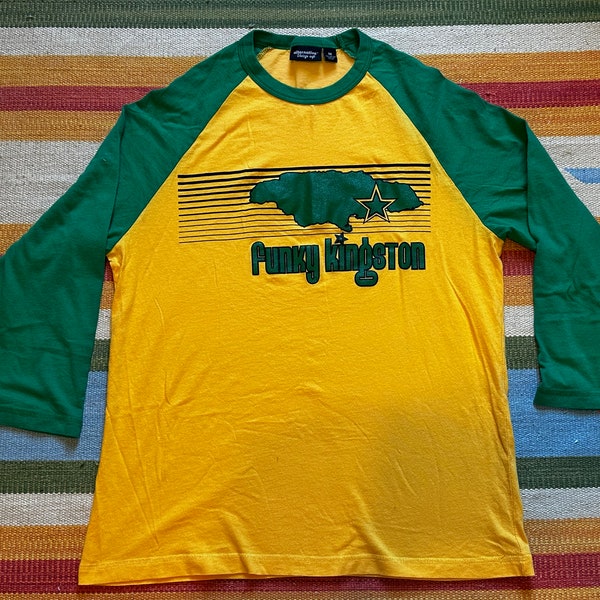 Vintage Inspired Funky Kingston Jamaica Reggae Alternative Apparel 3/4 sleeve baseball t-shirt