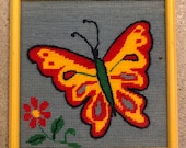 Vintage Cross Stitch Hummingbird Art Piece Wall Hanging Needlepoint