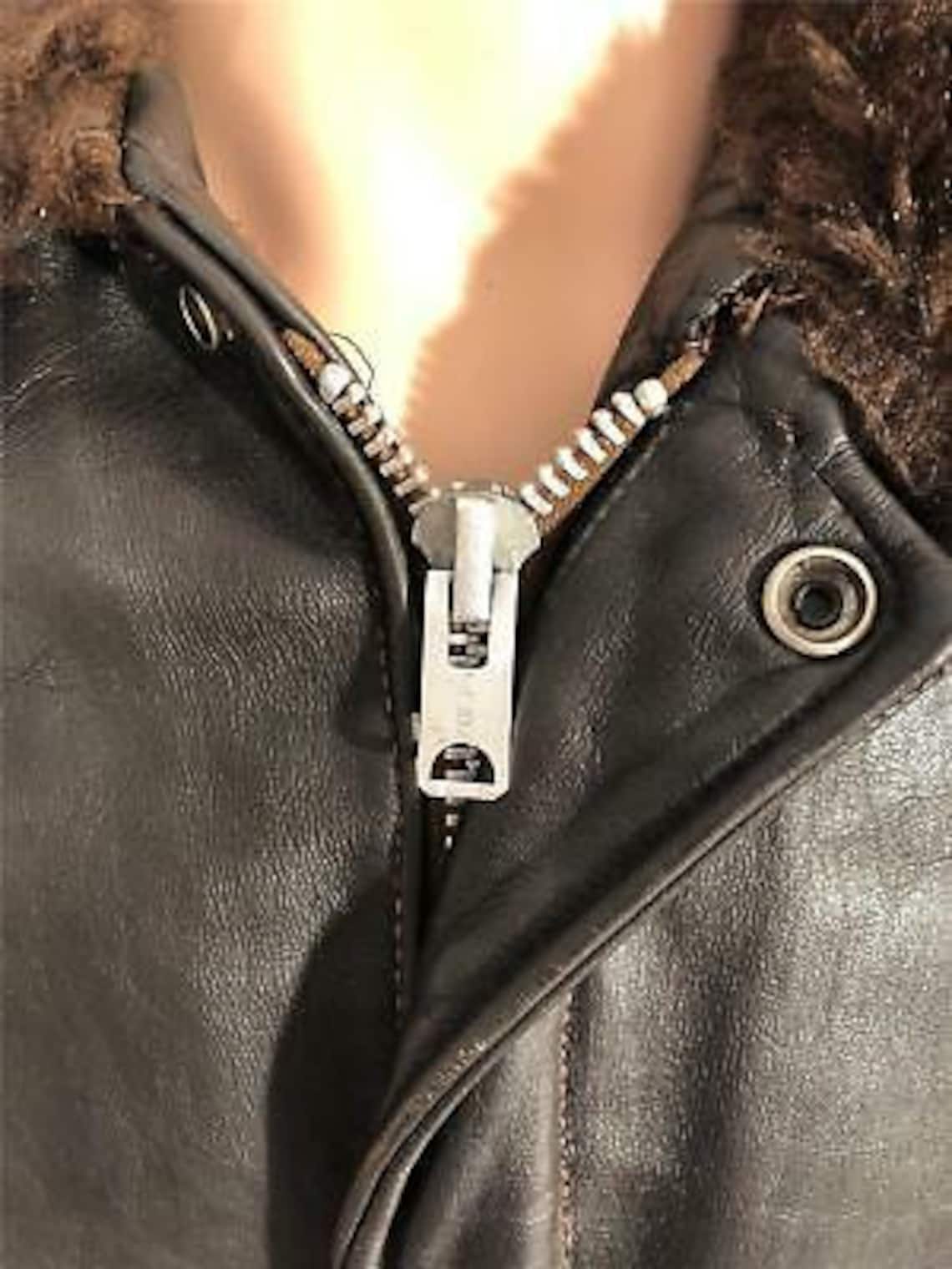 Vintage JC PENNEY brown leather Bomber winter jacket faux fur Etsy