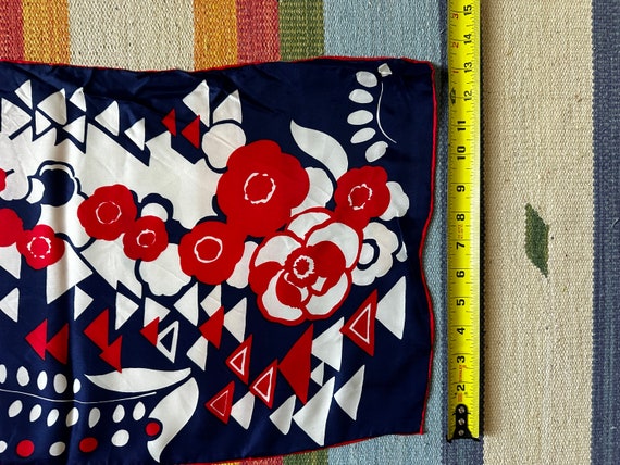 Vintage FLORAL Silk bandana scarf Sheer Red Blue … - image 3