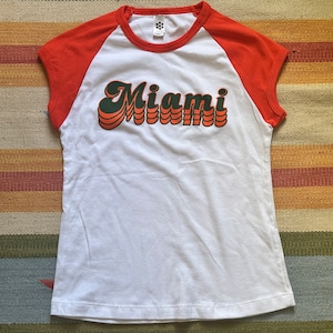 Vintage Inspired Women&#39;s MIAMI dark green orange white American Apparel Classic Girl t-shirt