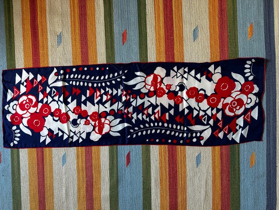 Vintage FLORAL Silk bandana scarf Sheer Red Blue … - image 1