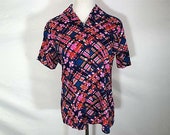 Vintage MISS HOLLY polyester blouse pink mod sz 36 Womens short sleeve shirt M