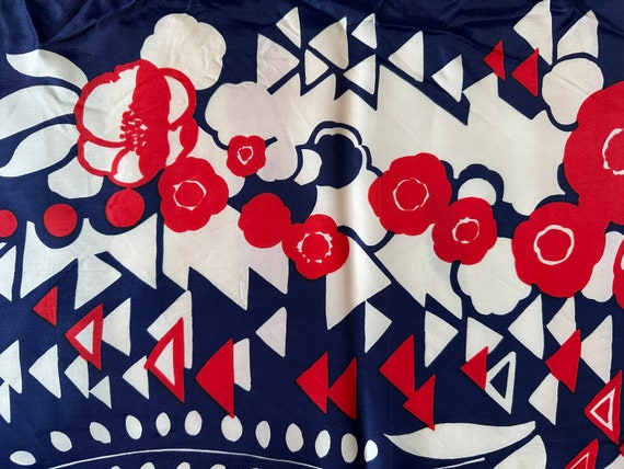 Vintage FLORAL Silk bandana scarf Sheer Red Blue … - image 2