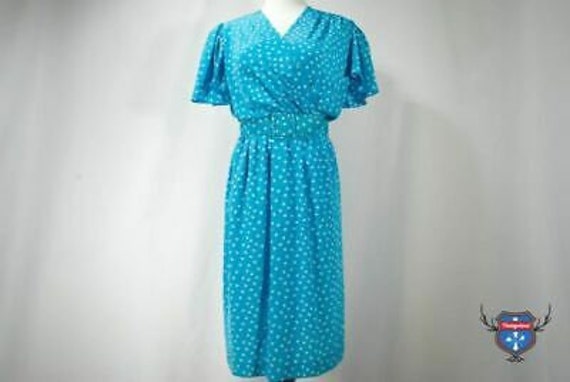 Vintage LIZ CLAIBORNE teal blue white dash patter… - image 1