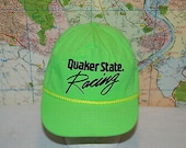 Vintage QUAKER STATE Racing nascar formula 1 one nascar green neon yarn Mens hat