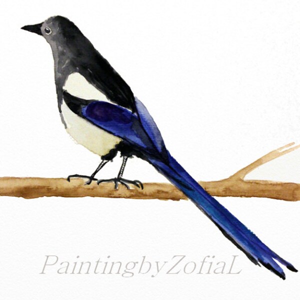 magpie original watercolor painting magpie painting bird painting 28,2x21cm (11.24x8.4inch)