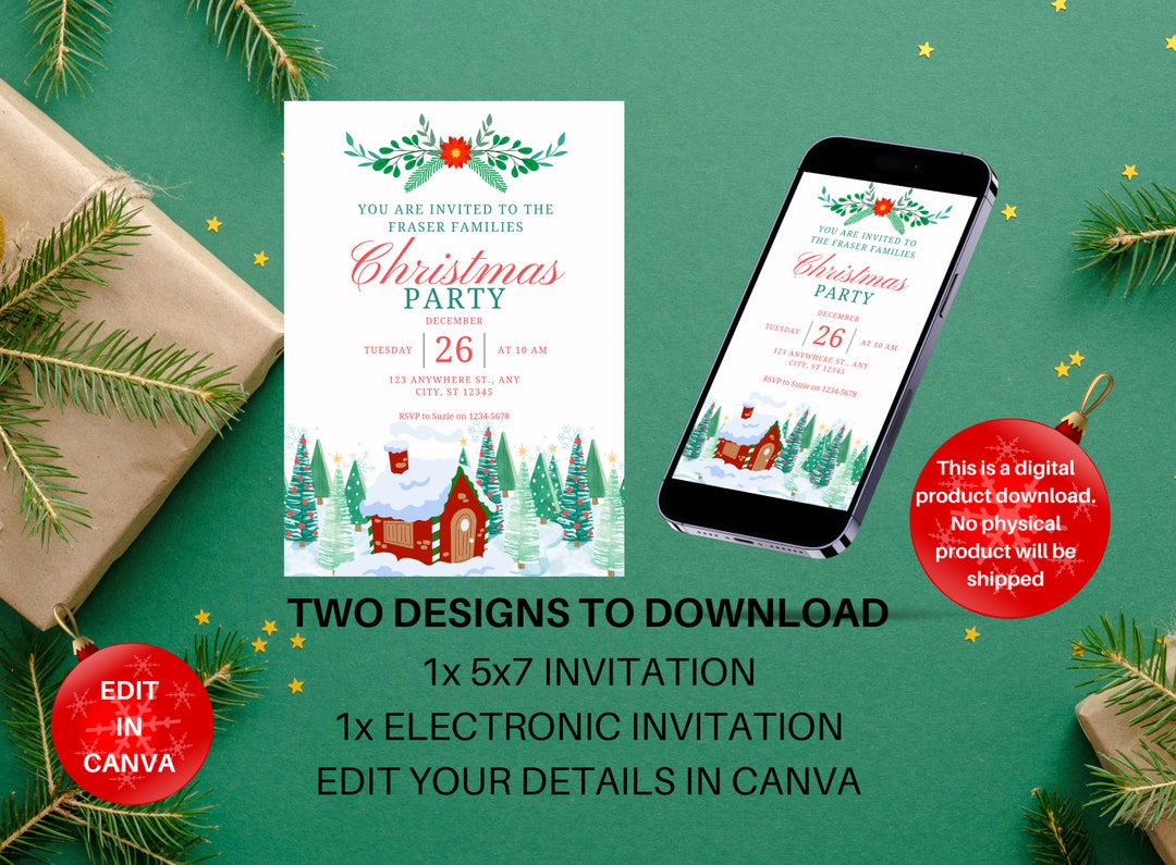Christmas Day Invitation Editable Christmas Invite Etsy