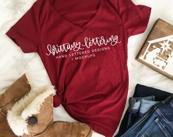 Siguiente nivel 1540 camiseta escarlata flat lay // otoño plano lay // invierno plano lay // Siguiente nivel Mockup