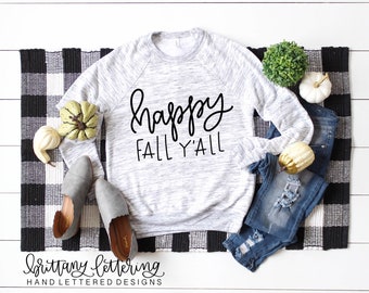 Happy Fall Y'all SVG - Happy Fall SVG - Happy Fall Y'all - Happy Fall - Hand Lettered SVG