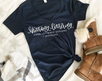 Next Level 1540 Ideal V Navy T Shirt Flat Lay // Fall Flat Lay // Winter Flat Lay // Styled Flat Lay // Mockup