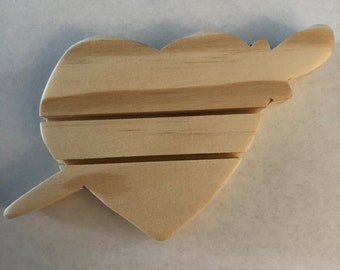 Wood heart and dagger soap tray