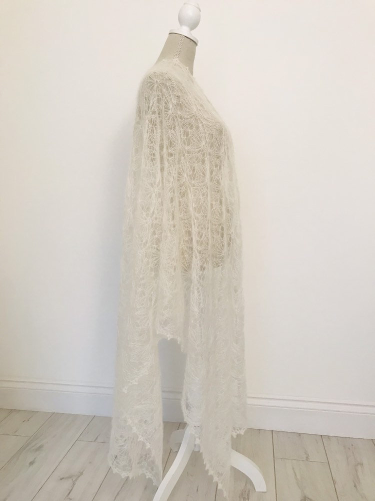 Mohair and Silk Han Knit Lace Shawl in off White Bridal Lace | Etsy UK