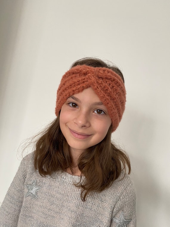 Hand Knit Mohair Head Band in Pale Rust,twist Knot Headband  display picture 1