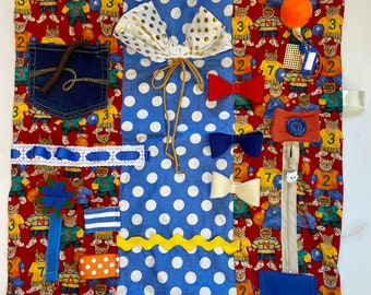 Fidget Blanket, POLKA DOT KITTIES, Alzheimer's Fidget Quilt, by Restless Remedy