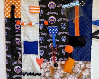 NEW YORK METS, LaRgE Fidget Quilt for Alzheimer's, Fidget Blanket for Dementia, by Restless Remedy