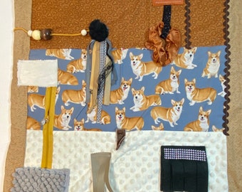 WELSH CORGI, Fidget Quilt, Occupational Therapy, 23”x 23”, by Restless Remedy