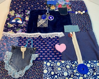 NAVY BLUE PATCHWORK, Alzheimer's Fidget Quilt, 23”x23”, by Restless Remedy