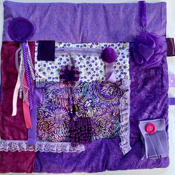 Fidget Quilt, Fidget Blanket for Alzheimer's, Dementia RICH PURPLE PATCHWORK by Restless Remedy