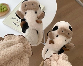 Pantoufles en peluche chaudes très mignonnes et confortables - Vache