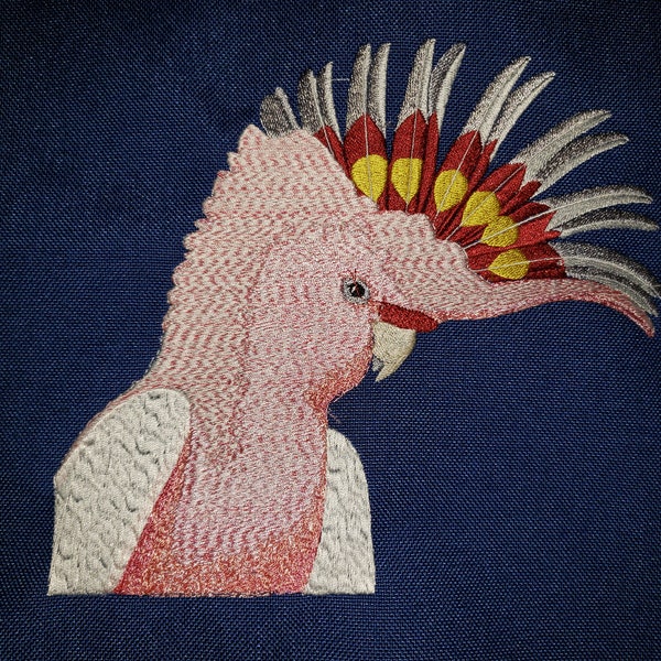 Major Mitchell or "Leadbeater's" cockatoo large embroidery, pink, 8 inches