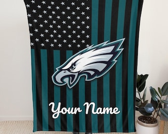Personalized Philadelphia Eagles Fleece Blanket: American Flag Football Throw