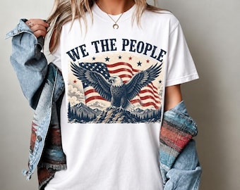 Koszulka „My, ludzie”, koszulka „American Eagle”, koszulka z patriotyczną grafiką, koszulka z flagą USA w stylu vintage, prezent na 4 lipca, koszulka „Americana”