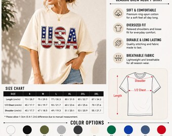 Koszulka z USA z kryształkami, Patriotyczna koszulka z amerykańską flagą, Koszulka z okazji 4 lipca, Duża koszulka USA, Prezent na Dzień Pamięci dla kobiet