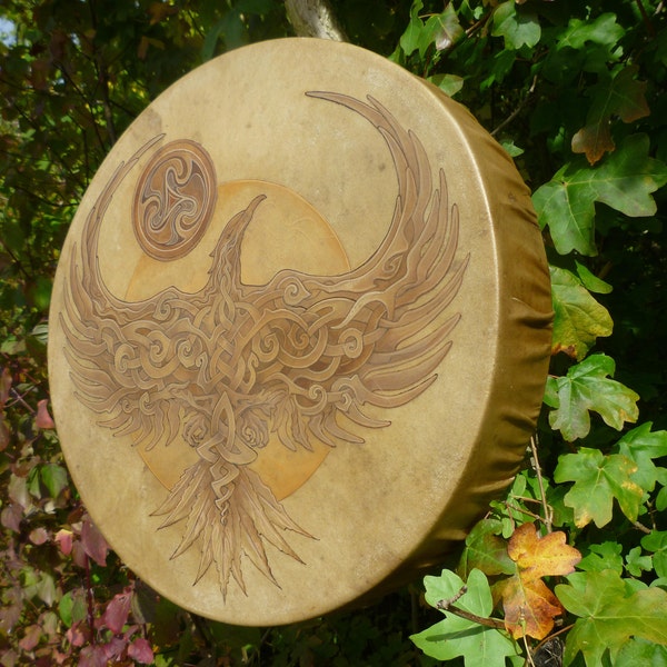 Handpainted - Eagle and Viking 'Urnes' style Knotwork on Handmade Shamanic Drum