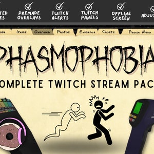 ANIMIERTES Phasmophobia Stream Overlay & Twitch Alerts Pack - Szenen, Warnungen, Overlays, Panel-Header und mehr! Phasmo Stream Packung