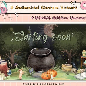 Witchy Watercolor Animated Stream Scenes - Animated Twitch scenes, stream transitions, stream offline screen