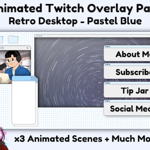 ANIMATED Simple Pastel Blue Stream Overlay Pack - Pixel Aesthetic Desktop Graphics