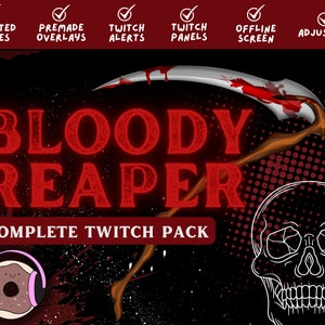 Bloody Grim Reaper Stream Overlay Stream Pack - Twitch Alerts, Twitch Panels and more! Horror theme, Halloween overlay, Goth stream overlay