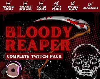 Bloody Grim Reaper Stream Overlay Stream Pack - Twitch Alerts, Twitch Panels and more! Horror theme, Halloween overlay, Goth stream overlay