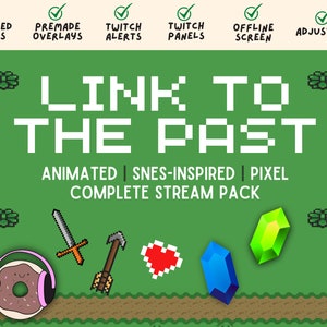 Link to the Past Animated Stream Overlay Pack - Zelda overlay SNES inspired, Pixel style, vintage video game,