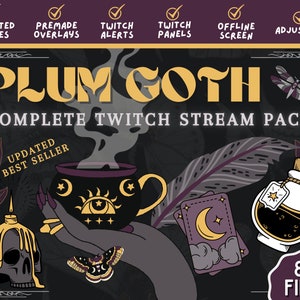 NEU!~ Goth Witchy Plum Stream Pack - Animierte Szenen, Overlays, Panel Header und mehr! Witchy, Skulls, Magical, Goth Aesthetic