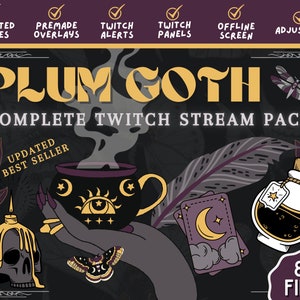 NEW!~ Goth Witchy Plum Stream Pack - Animated Scenes, Overlays, Panel Headers and more! Witchy, Skulls, Magical, Goth Aesthetic