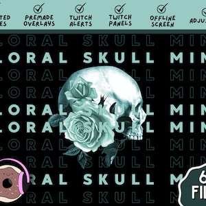 ANIMATED Mint Floral Skull Stream Overlay & Twitch Alerts Pack - Scenes, alerts, overlays, panel headers, and more! Witchy, goth aesthetic