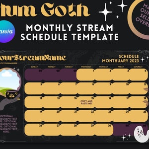 Modelo de programação de transmissão mensal Goth Witchy Plum horizontal - Witchy, Skulls, Magical, Goth Aesthetic - Modelo Canva editável