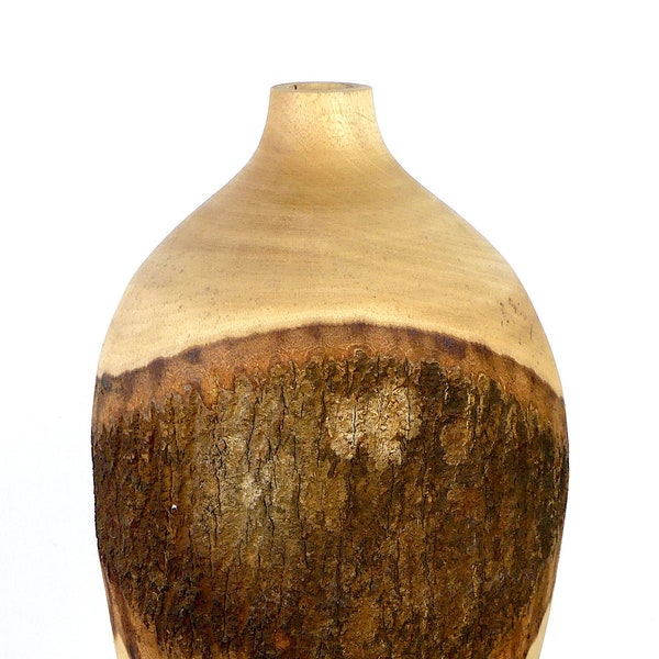 Grand vase bombé massif en manguier véritable - Déco zen nature - Bohème chic - Artisanat thaïlandais