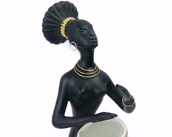 Lampe érotique Marc Henri, nu de femme africaine des années 1950 en céramique, signée et numérotée - Déco vintage - Mi-XXe