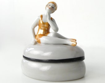 Small orange bather porcelain jewelry box