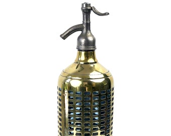 Grand siphon doré à eau de Seltz - Déco rétro - Bouteille de collection - France