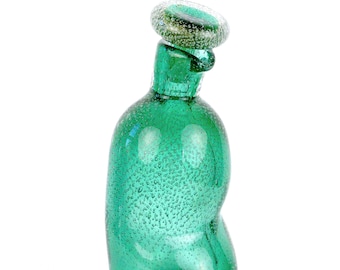 Decantador Veronese Murano: Garrafa de cristal soprado verde e dourado