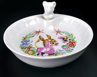 Small old heating plate for baby porridge in Limoges porcelain - Collectible plate - Retro decoration