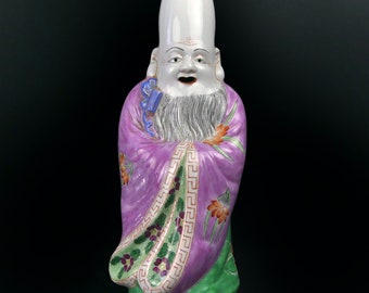 Ancient hand-painted Fukurokuju God of Happiness porcelain - China - Taoist deity - Asian collection